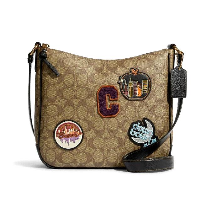 Coach C6919 Ellie File Bag Signature Canvas with Disco Patches Khaki Multi