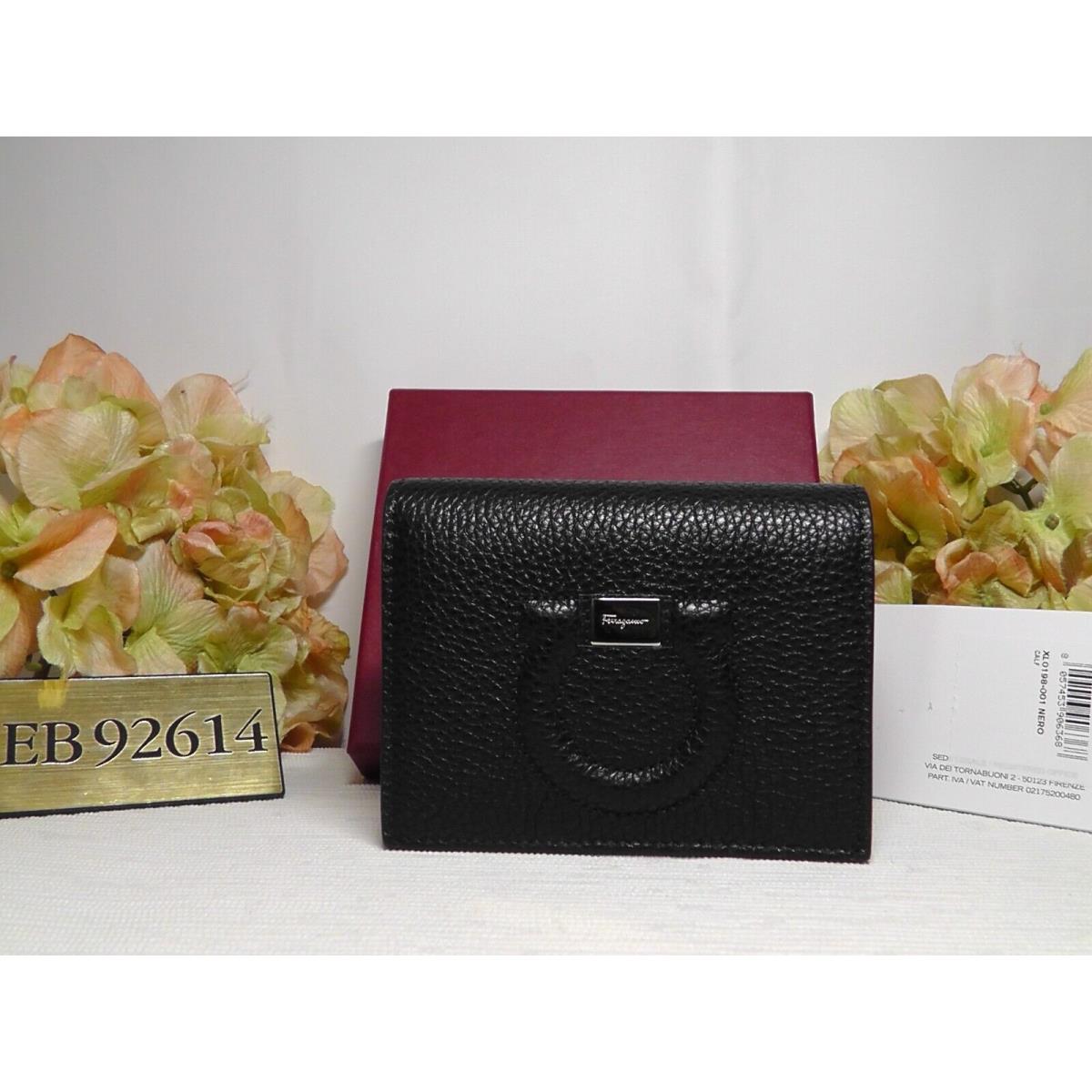 Salvatore Ferragamo Black Mini Gancini Pebbled Leather Wallet