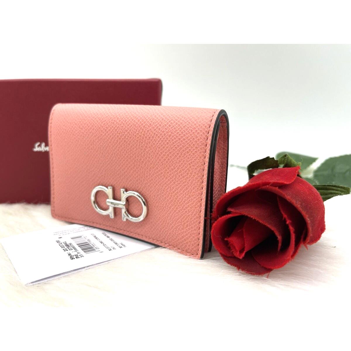 Ferragamo Logo Plaque Leather Bifold Wallet In Coral Pink