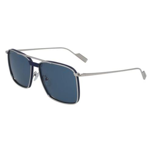 Salvatore Ferragamo SF 221SL 030 Palladium Sunglasses with Blue Leather Trim