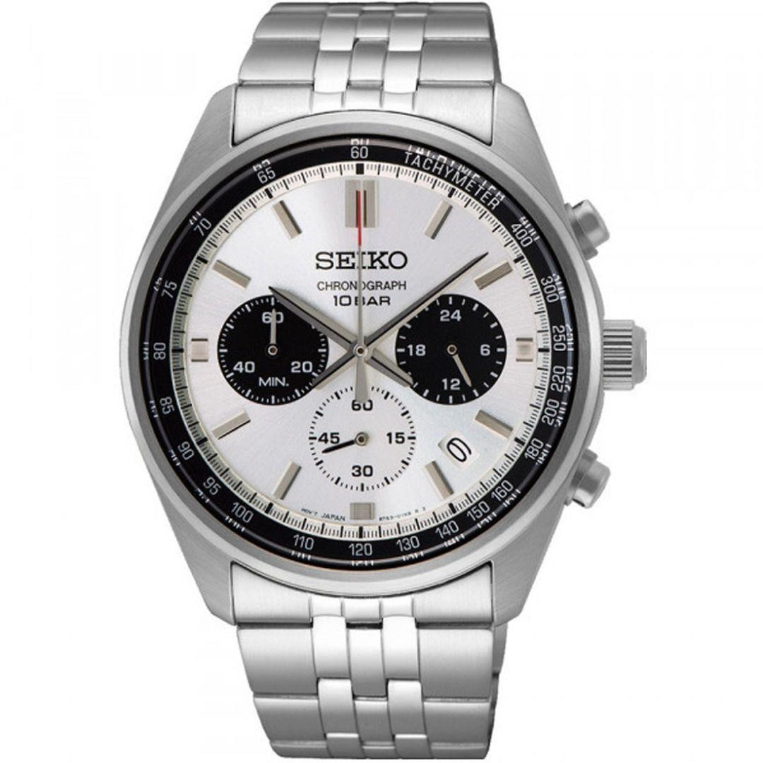 Seiko Men`s Watch Chronograph Quartz Silver Dial Stainless Steel Bracelet SSB425
