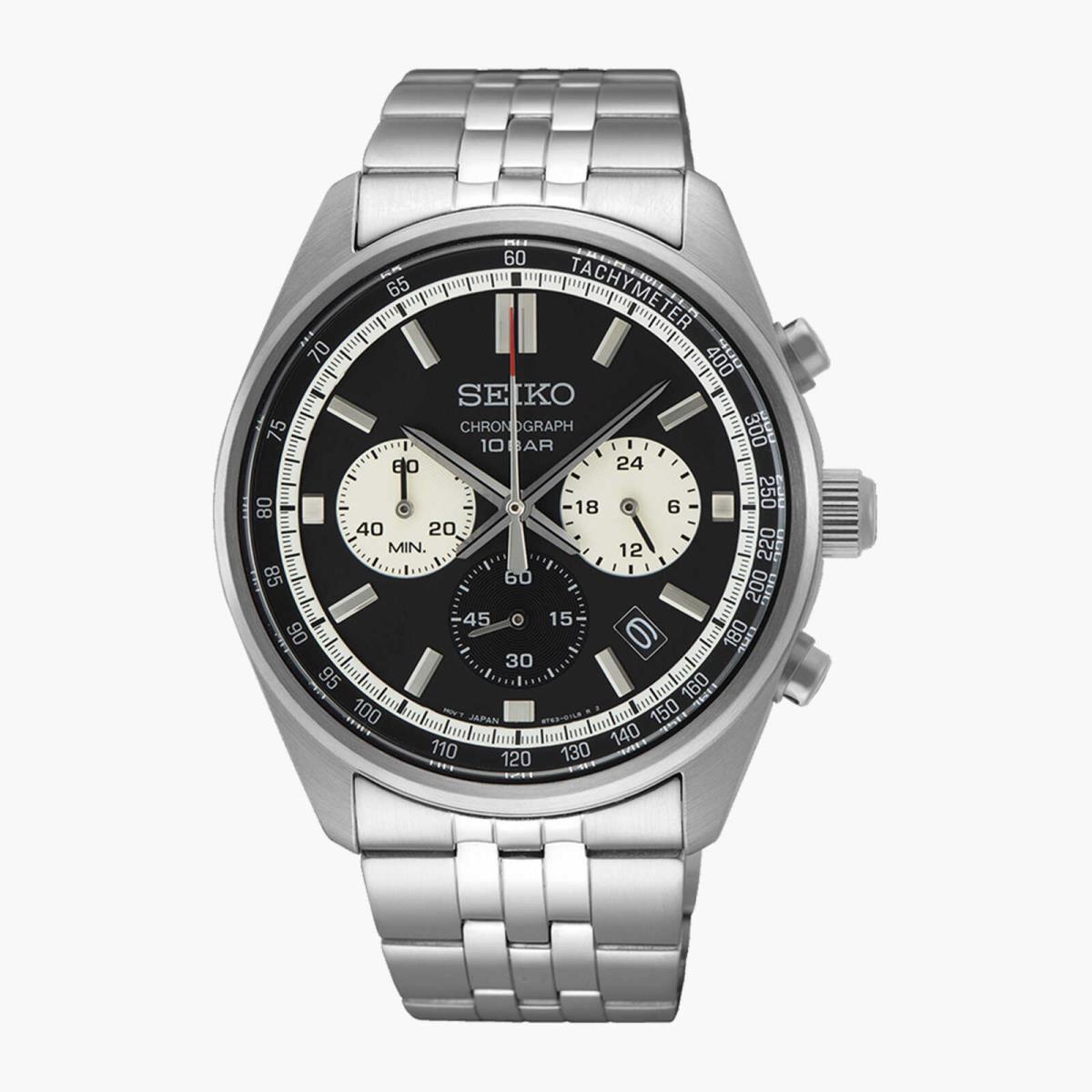 Seiko Men`s Watch Chronograph Black Dial Quartz Analog Stainless Steel SSB429 - Dial: Black, Band: Silver, Bezel: Silver