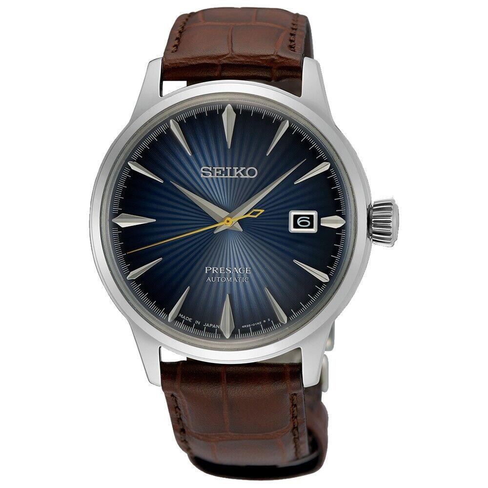 Seiko SRPK15 J1 Presage Cocktail Time 40.5 MM Automatic Stainless Steel Watch - Dial: Blue, Band: Brown