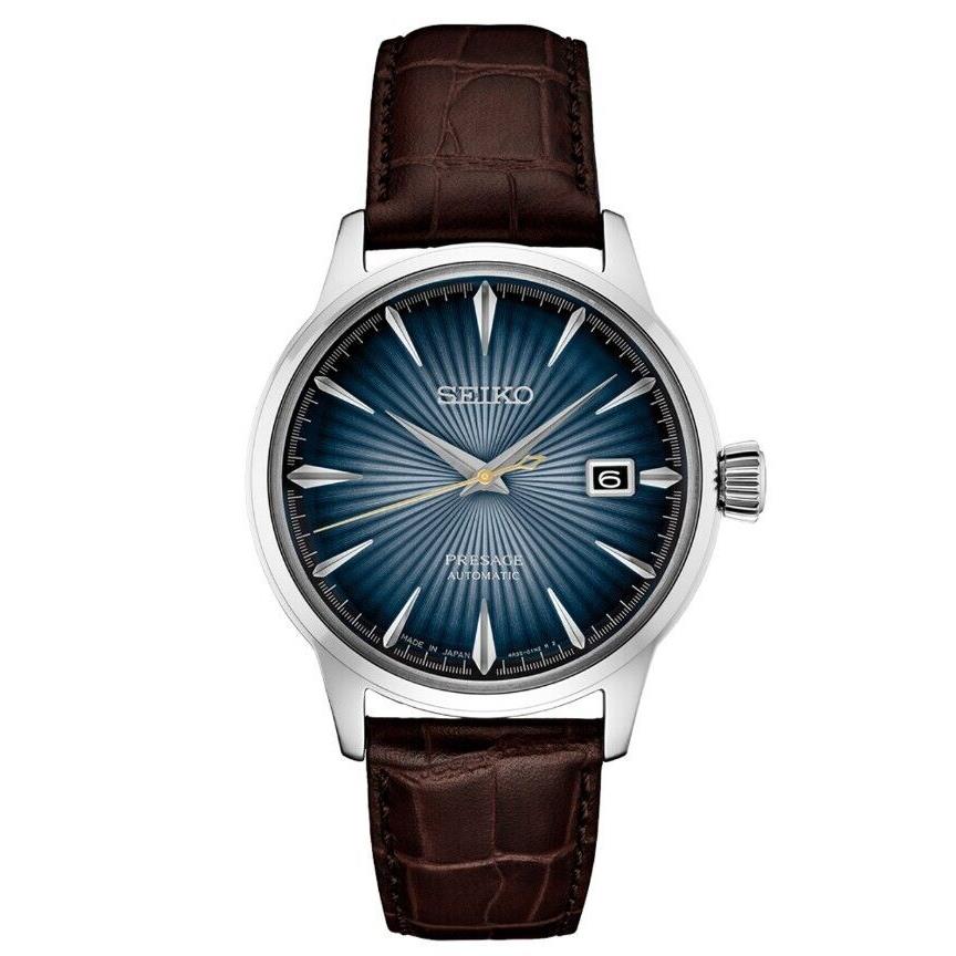 Seiko Presage Cocktail Time Automatic Men s Watch SRPK15 - Dial: Blue, Band: Brown, Bezel: Silver