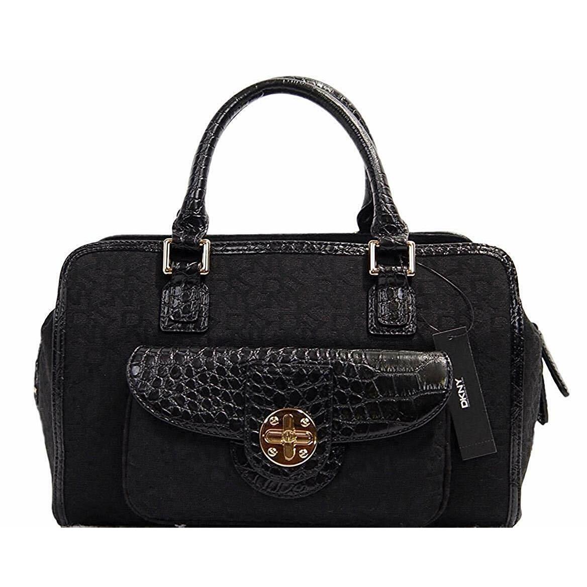 Dkny Women`s Logo Turn Lock Satchel Doctor Bag Handbag - Black