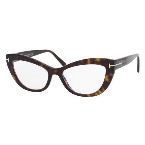 Tom Ford 5765 052 Havana Woman s Cat Eye Eyeglasses 54-17-140 Blue Block Lens - Frame: Havana