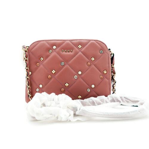 Dkny Barbara Quilted Leather Zip Crossbody Purse / Bag Rose / Gold