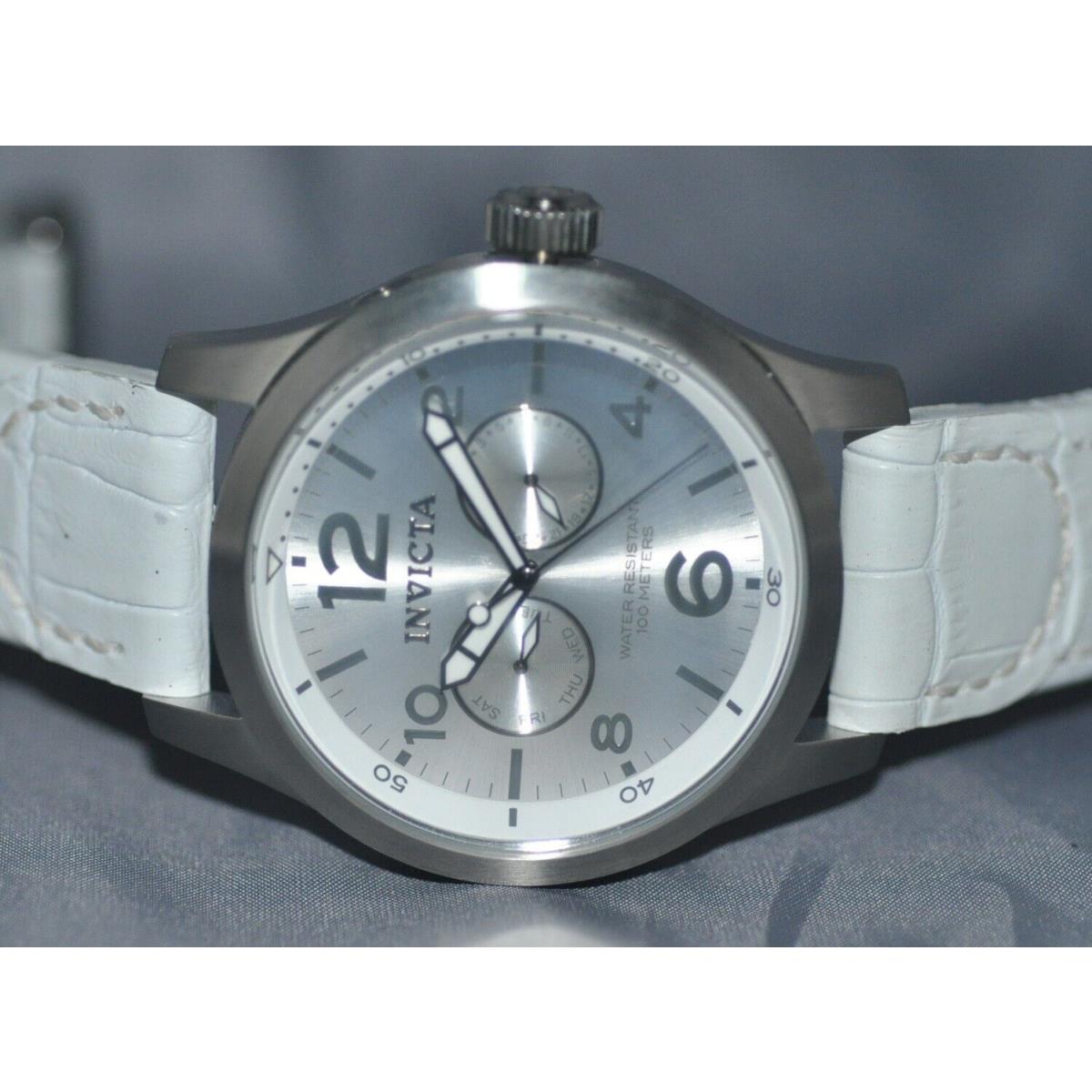 Invicta Men`s Specialty Silver Dial White Leather Watch 12170