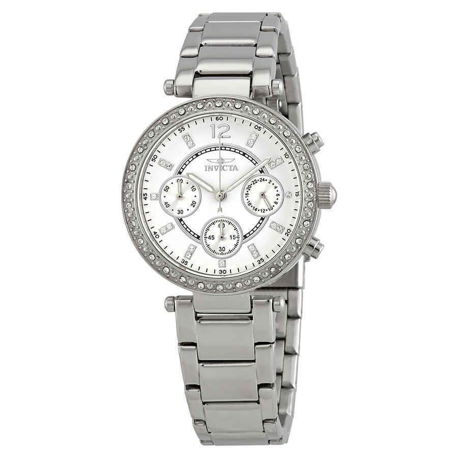 Invicta Angel Multi-function Silver Dial Ladies Watch 21386 - Dial: Silver, Band: Silver, Bezel: Silver