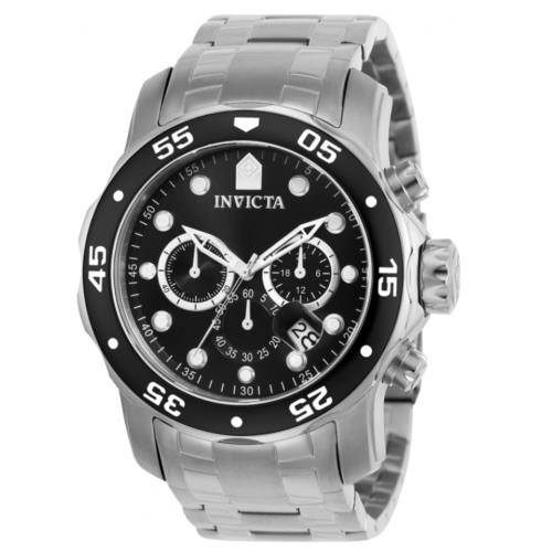 Invicta Pro Diver Scuba Men`s 48mm Silver Black Dial Chronograph Watch 0069
