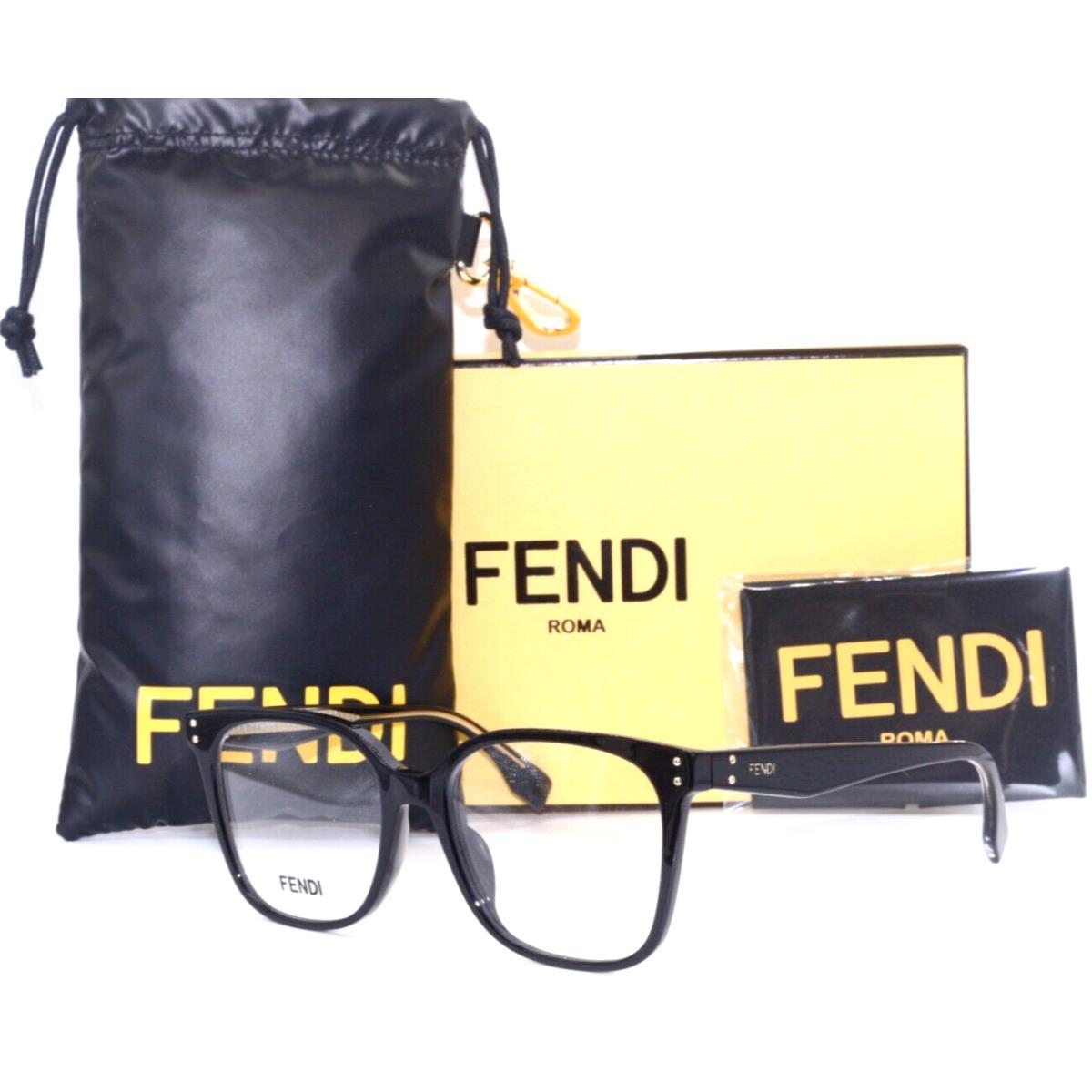 Fendi FE 50004I 001 Black Gold Square Frames Eyeglasses 53-17