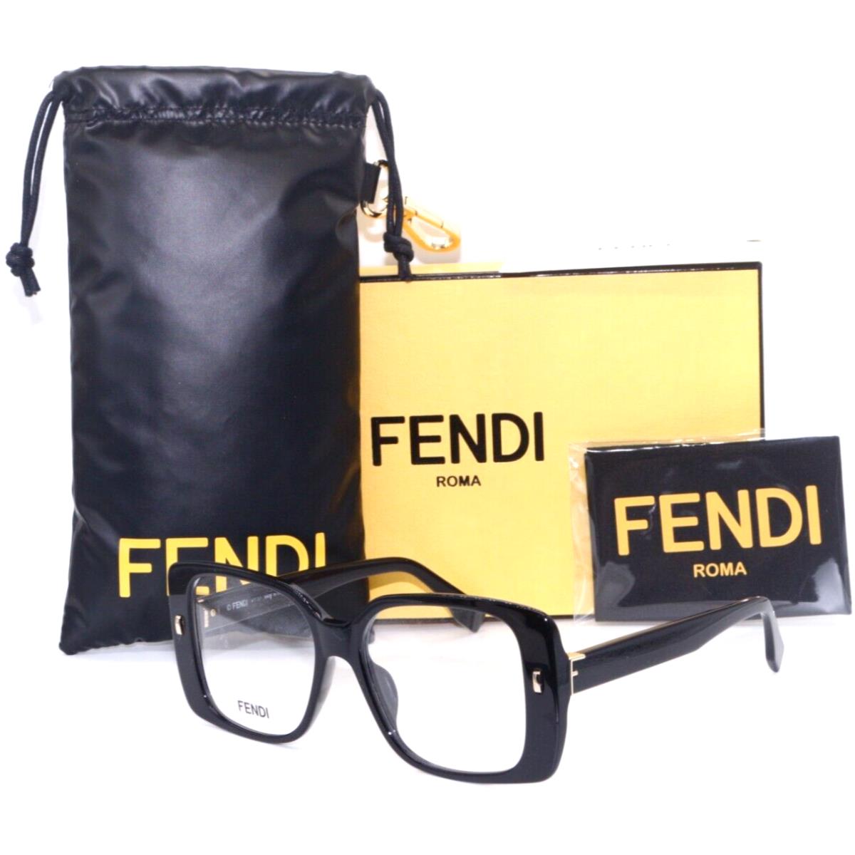 Fendi FE 50019I 001 Polished Black-gold Frames Eyeglasses 54-16