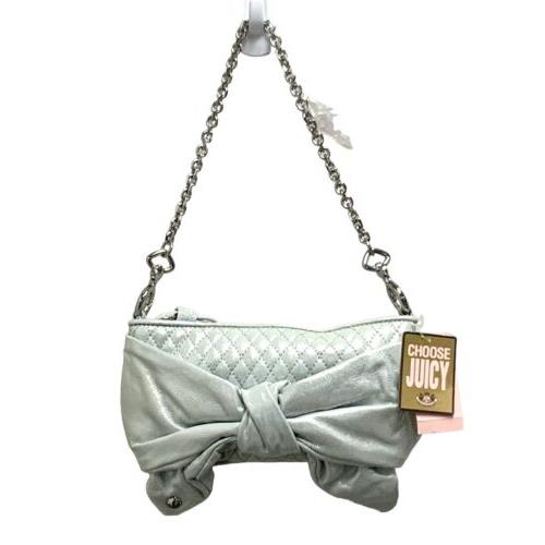 Juicy Couture Silver Bow Quilted Shimmer Chain Bag Purse