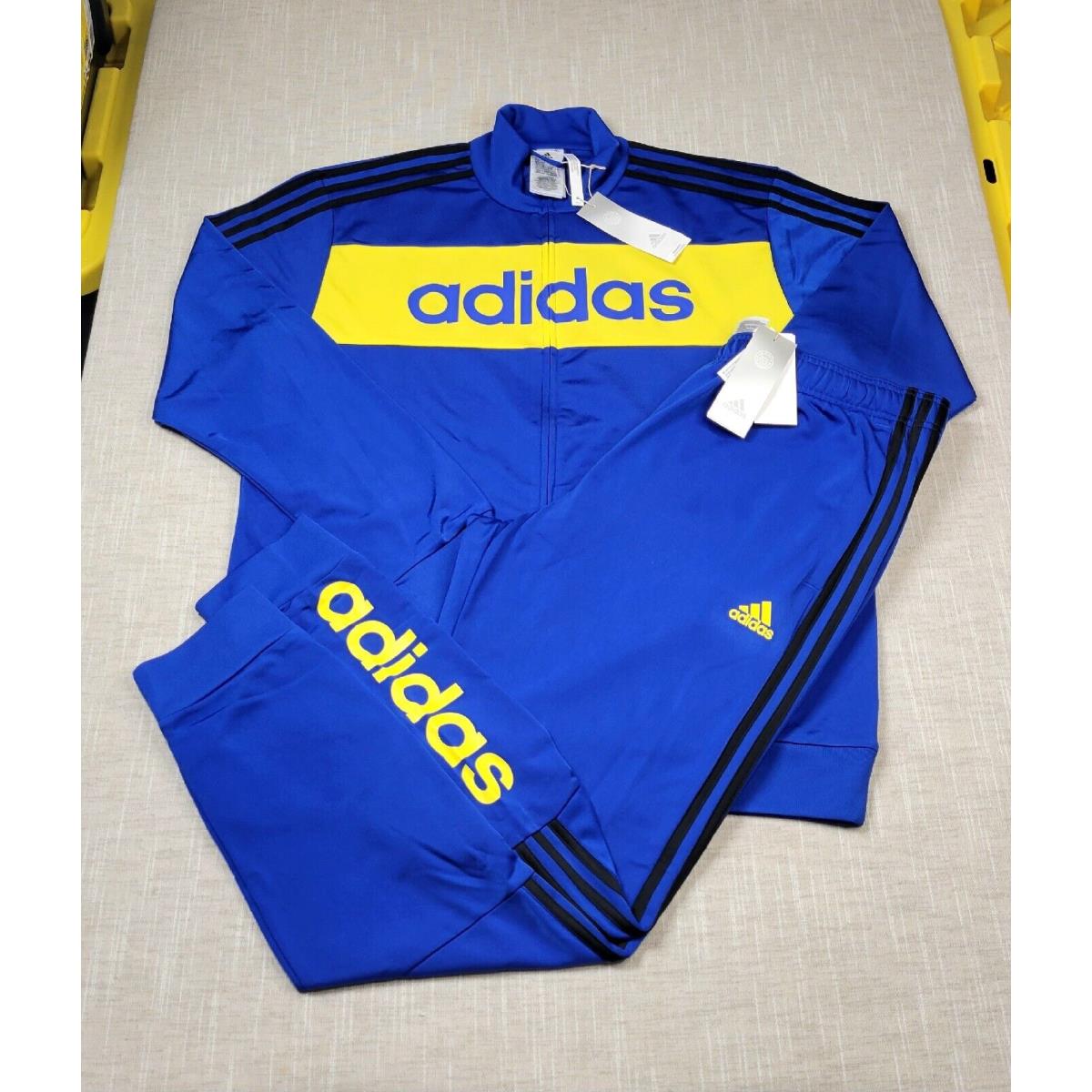 Adidas Tracksuit Jacket Pants Set M L XL Mens Royal Blue Yellow Black Spellout