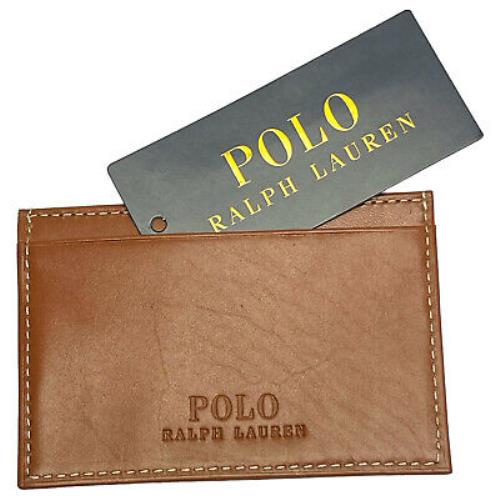 Polo Ralph Lauren Brown Leather Wallet Slim Card Case Pony Logo One Size
