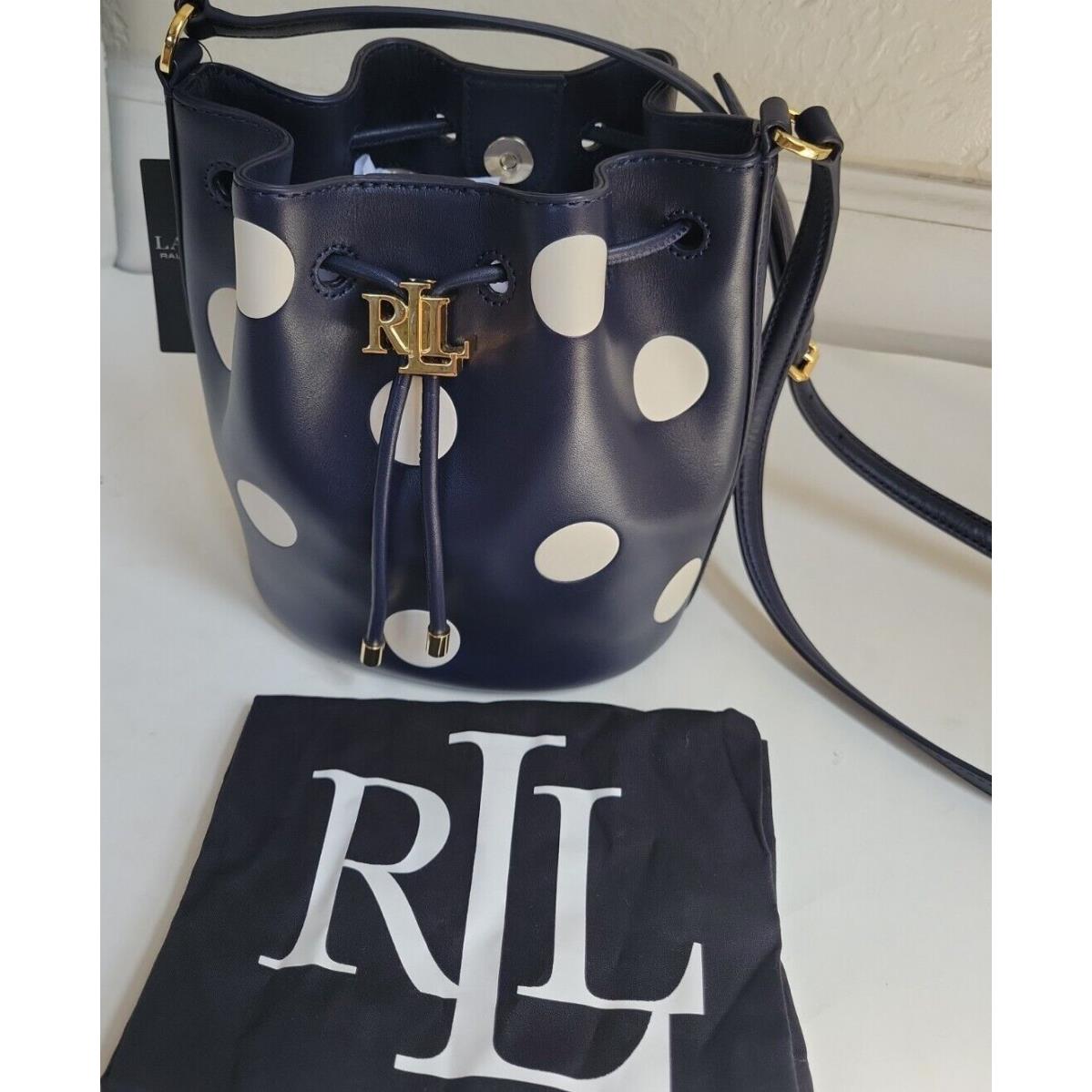 Lauren Ralph Polka-dot Leather Medium Andie Drawstring Bag