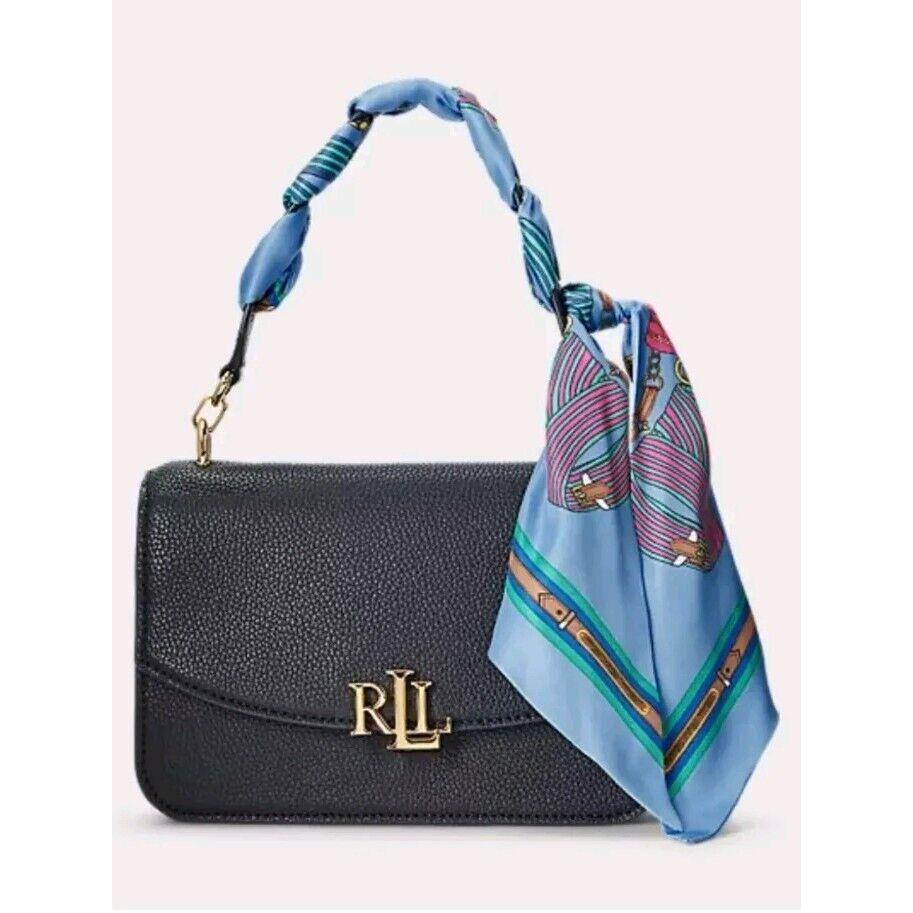 Ralph Lauren Madison Scarf Trim Small Leather Crossbody Bag Navy Blue Nwt