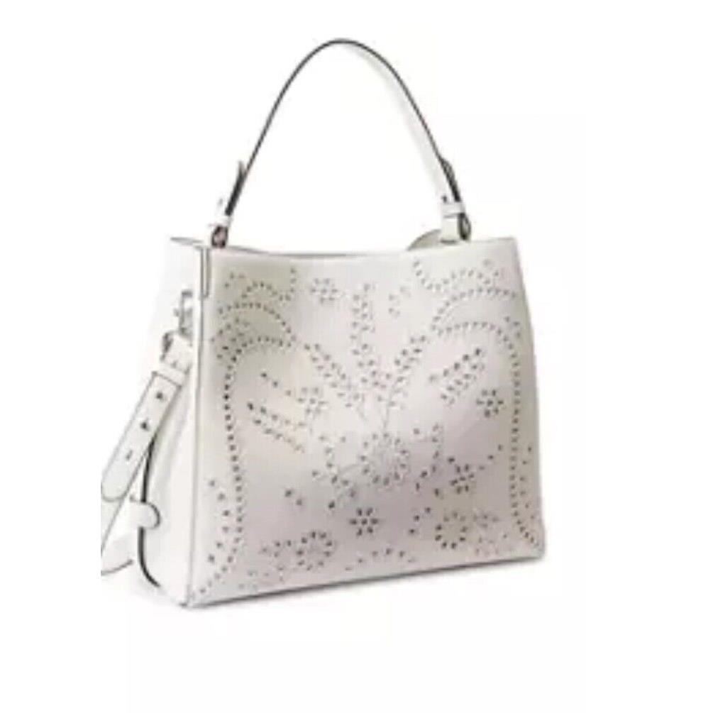 Ralph Lauren Peyton Eyelet White Leather M Satchel Crossbody Shoulder Bag