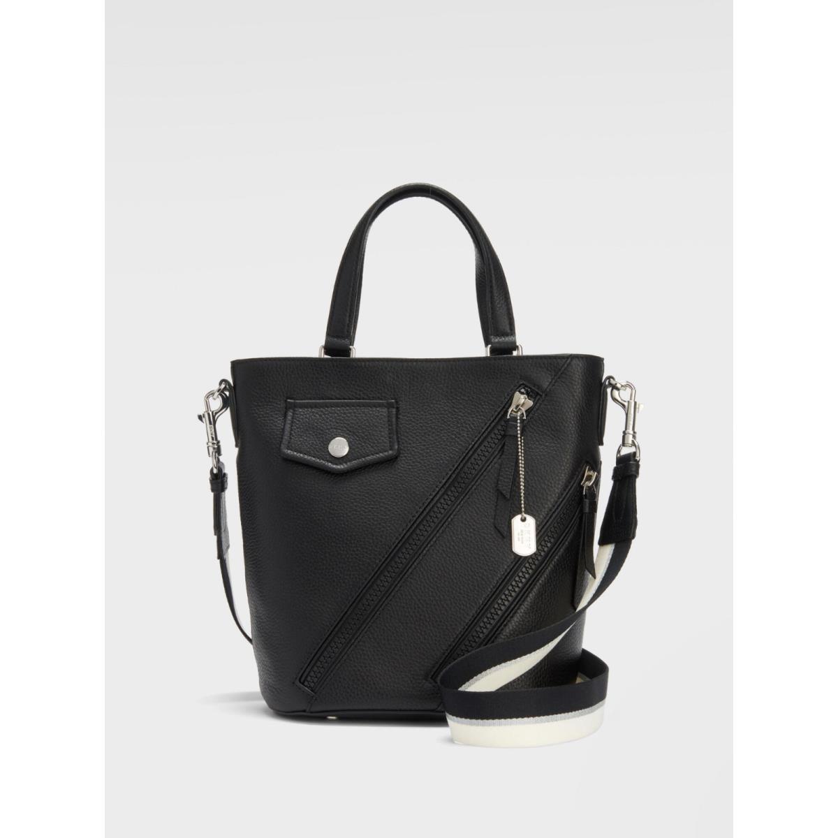 Dkny Jagger Leather Bucket Crossbody Bag Black Silver - Silver, Lining: Black, Hardware: Black