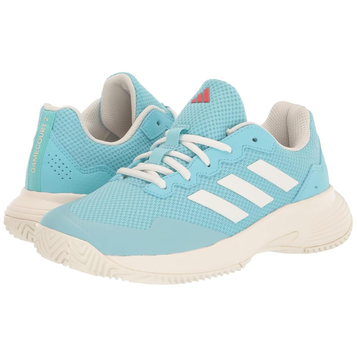 Woman`s Sneakers Athletic Shoes Adidas Game Court 2 - Light Aqua/Off-White/Bright Red