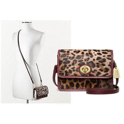 Coach Ocelot Leopard Haircalf Mini Penny Aubergine Crossbody Swing Bag