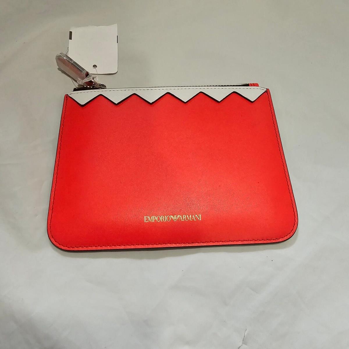 Emporio Armani Leather Coral Red Black White Zip Coin Pouch Purse Wallet