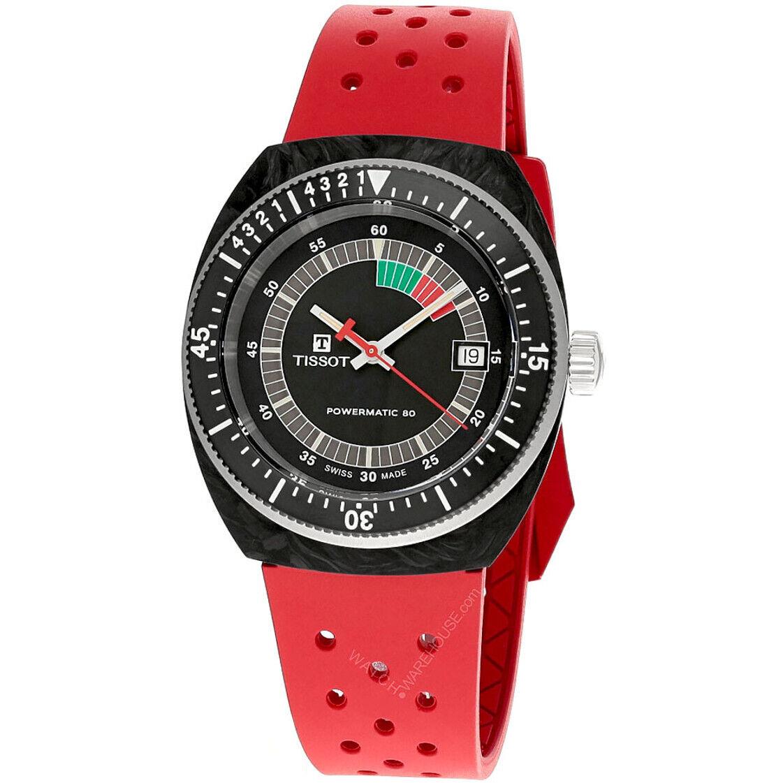 Tissot Sideral S Powermatic 80 41MM Red Rubber Men`s Watch T145.407.97.057.02 - Dial: Black, Band: Red, Bezel: Black