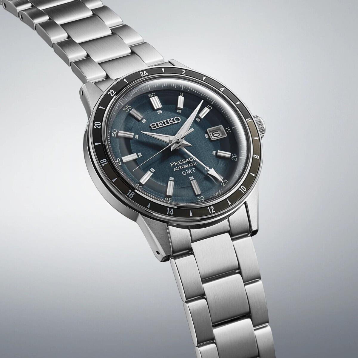 Seiko Men`s Presage Automatic Gmt Blue-grey Dial Steel Band Watch SSK009