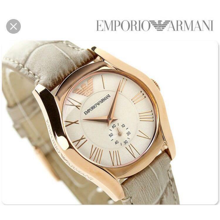 Emporio Armani Rose Gold Tone Beige Croc Leather Band Watch AR1670