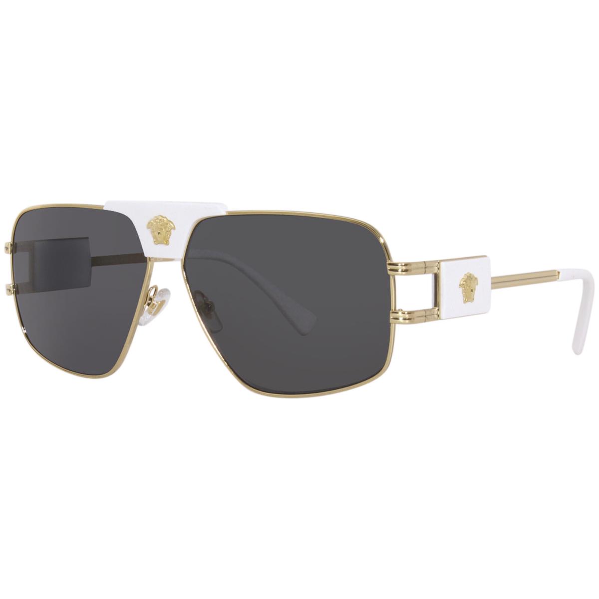 Versace VE2251 147187 Sunglasses Gold/white/dark Grey Lenses Pillow Shape 63mm