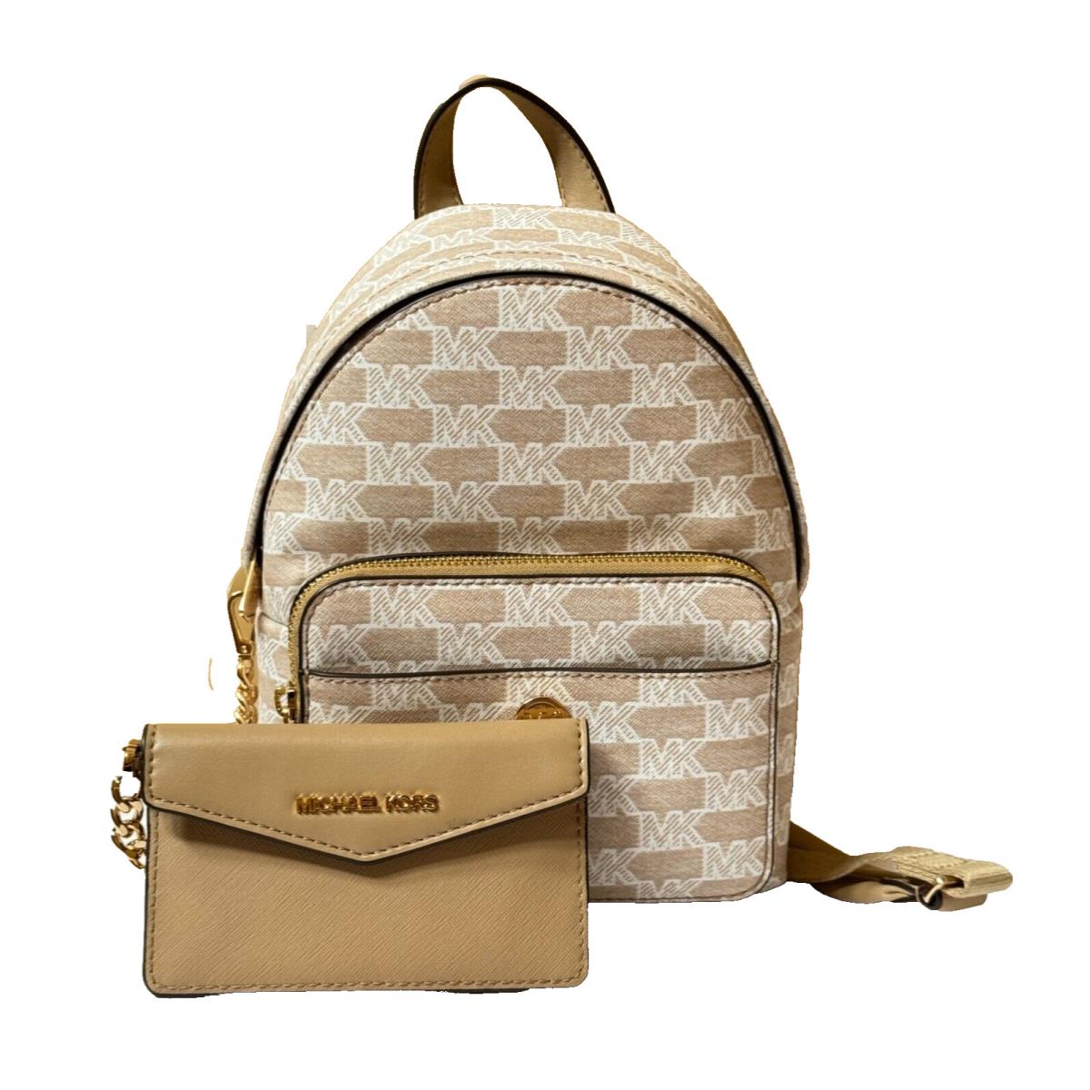 Michael Kors Maisie XS Mini 2 IN 1 Backpack + Pouch Jacquard Logo MK Camel Multi - Handle/Strap: Camel, Hardware: Gold, Exterior: Camel