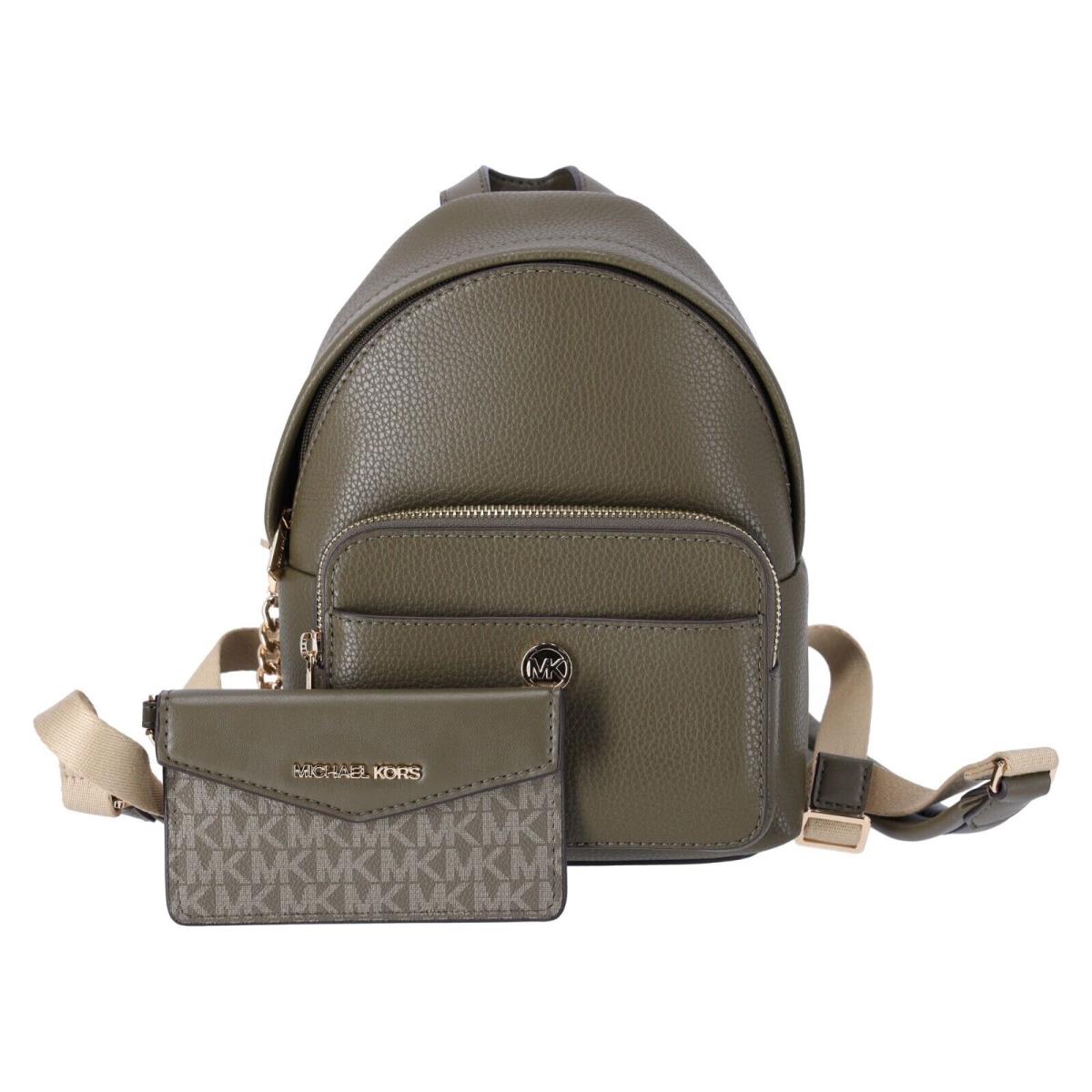 Michael Kors Maisie XS 2 IN 1 Backpack Bag + Pouch Jacquard Olive Green