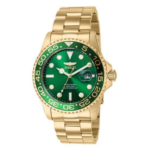 Invicta Men`s Pro Diver Watch 36551 Green Dial Gold Bracelet 42mm