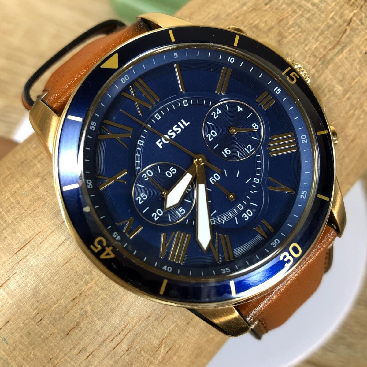 Fossil watch Grant - Blue Dial, Brown Band, Blue Bezel