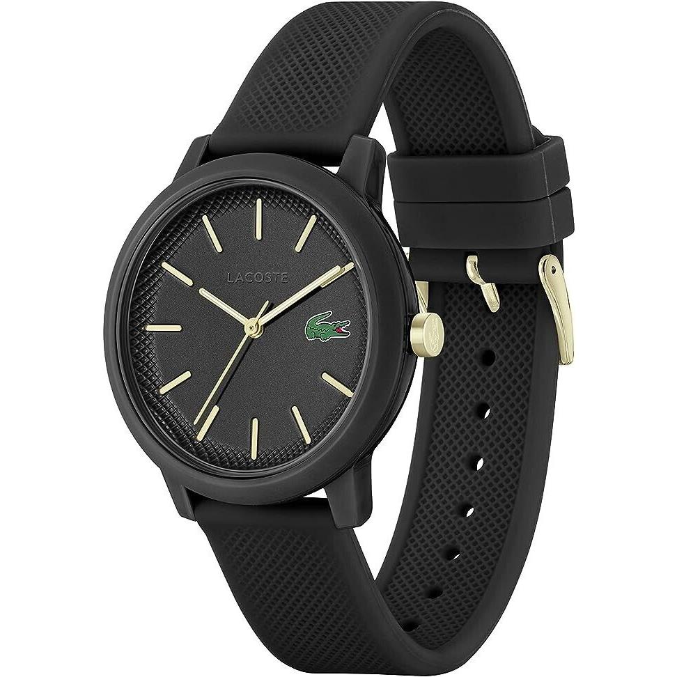 Lacoste L.12.12 Black/gold Silicone Classic Strap Men`s Watch 2011233