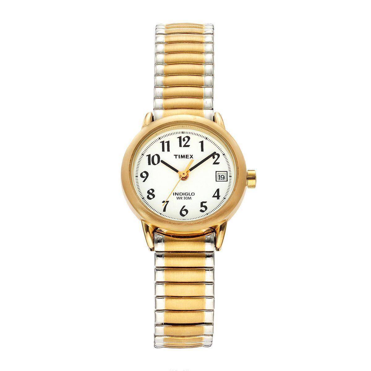 Timex T2H381 Women`s Easy Reader Two Tone Stainless Steel Expansion Watch - Dial: White, Band: Gold, Multicolor, Silver, Bezel: Gold