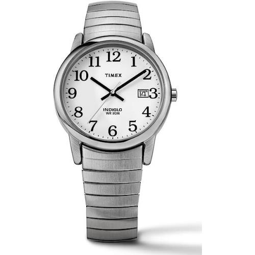 Timex T2H451 Men`s Easy Reader Silver-tone Expansion Band Watch - Dial: White, Band: Silver, Bezel: Silver