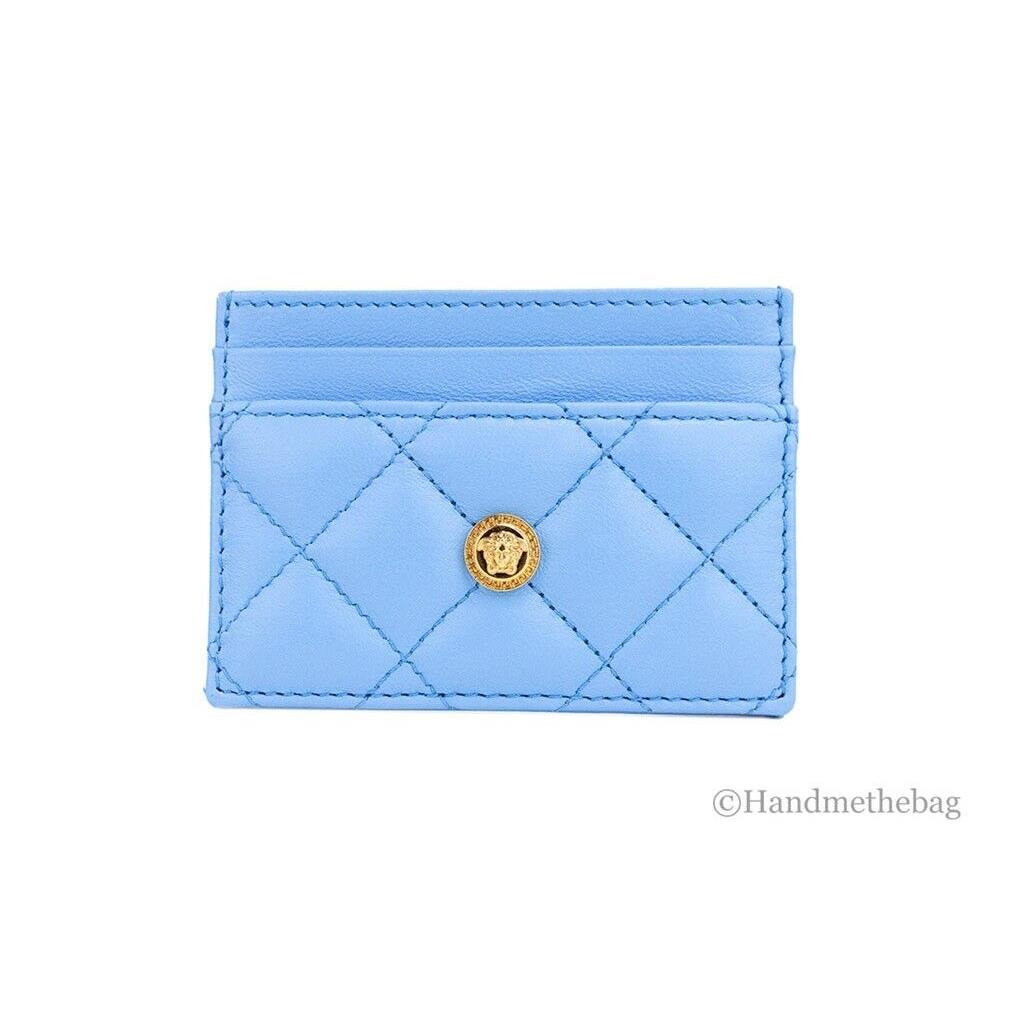 Versace Mini Medusa DV Blue Quilted Smooth Nappa Leather Card Case Wallet