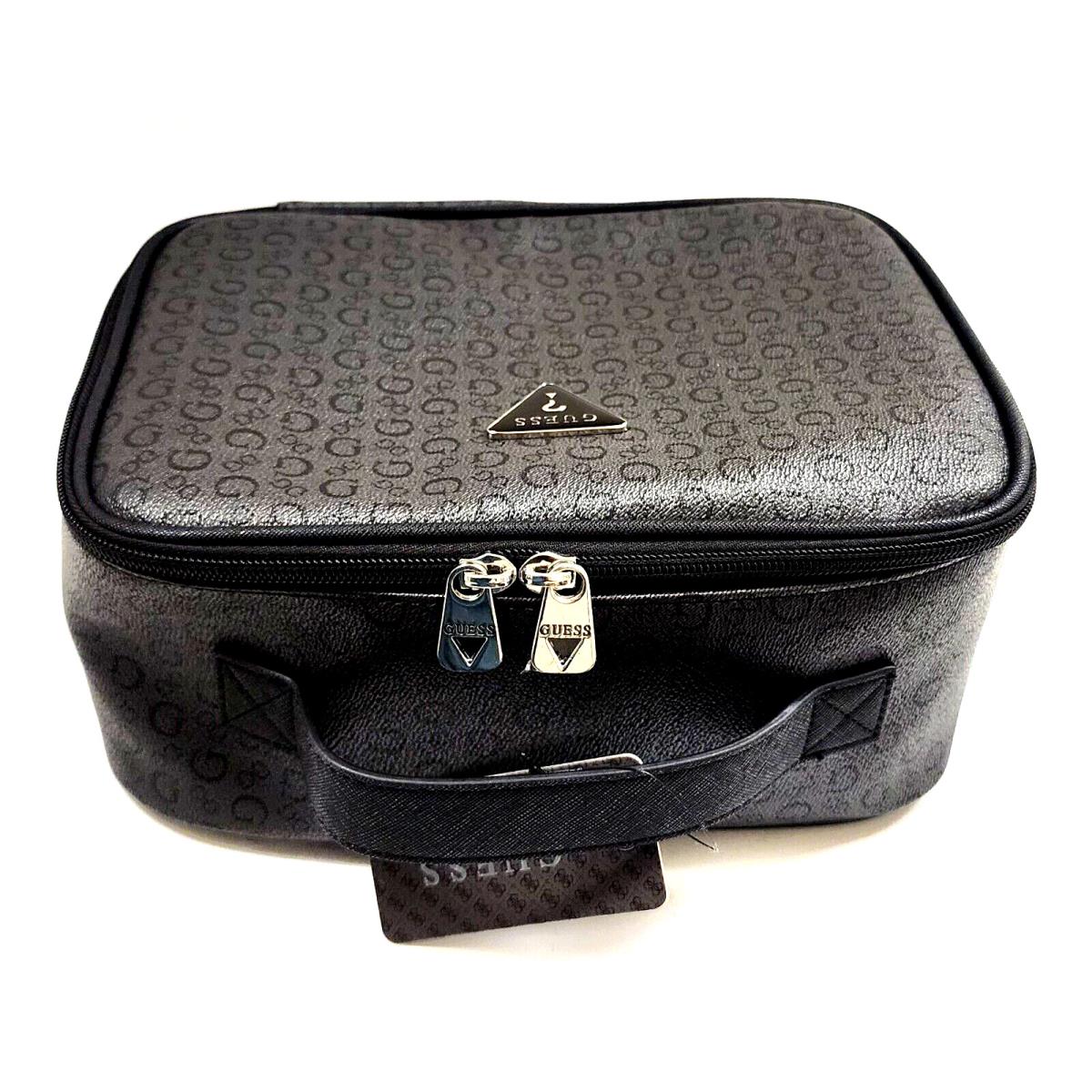 Guess Black Coal Logo Pvc Cosmetic Junction Travel Bag Pouch with Handle