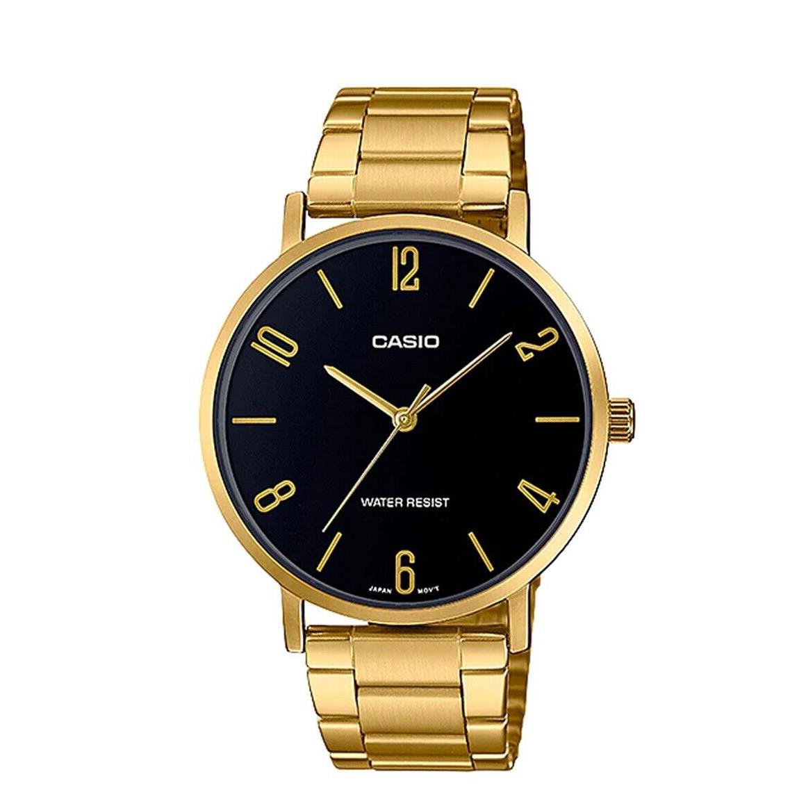 Casio MTP-VT01G-1B2 Men`s Gold Tone Minimalistic Black Dial 3-Hand Analog Watch