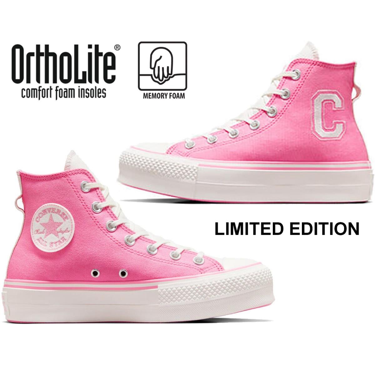 Converse Women`s Chuck Taylor All Star Lift Platform Retro Varsity Sneakers Shoe - Pink