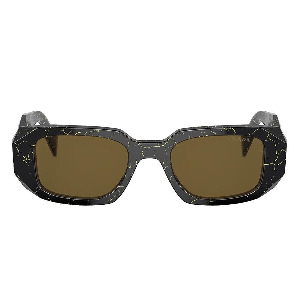 Prada PR 17WS 19D01T Black/yellow Marble Plastic Rectangle Sunglasses Brown Lens