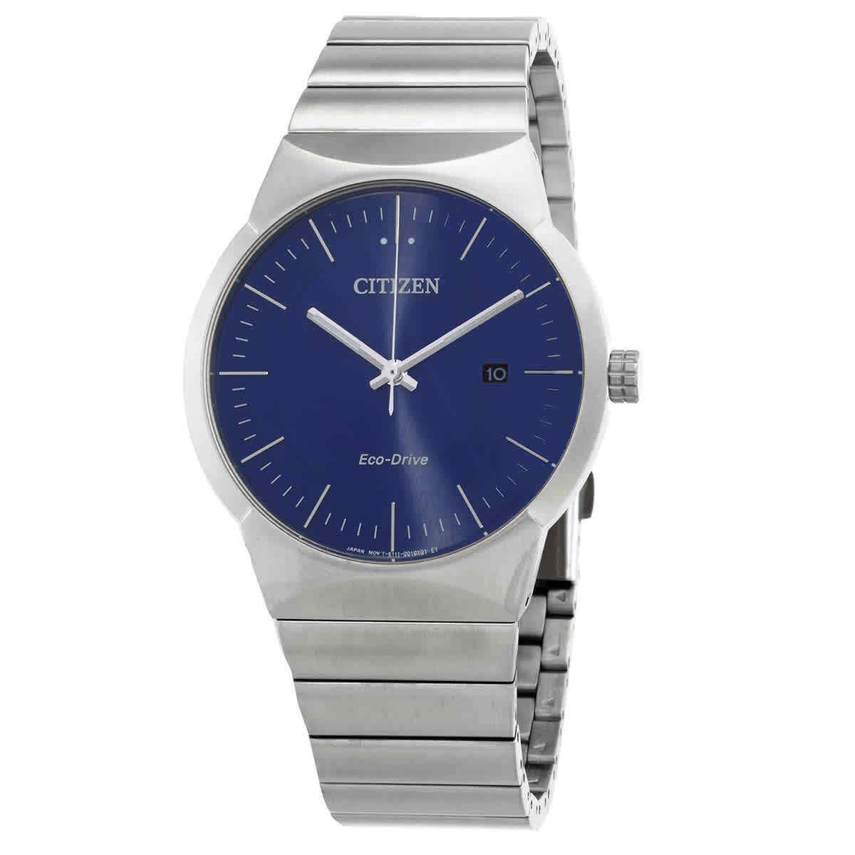 Citizen Axiom Eco-drive Blue Dial Unisex Watch BM7580-51L - Dial: Blue, Band: Silver-tone, Bezel: Silver-tone