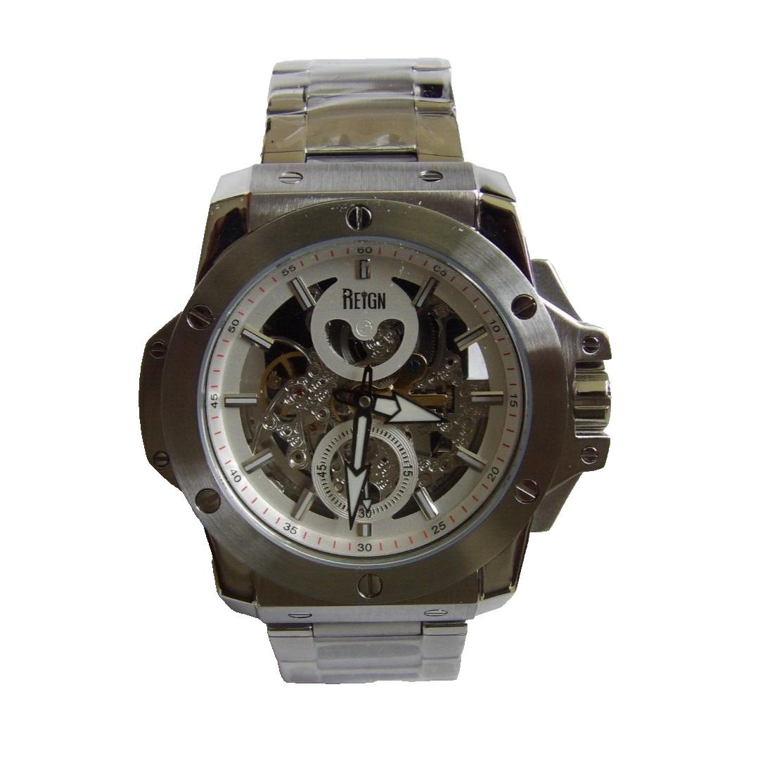 Men`s Reign Commodus Automatic Skeleton Bracelet Watch Silver