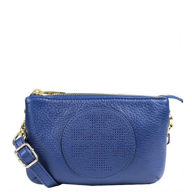 Tory Burch Kipp Small Blue Nile Perforated Logo Leather Crossbody Bag