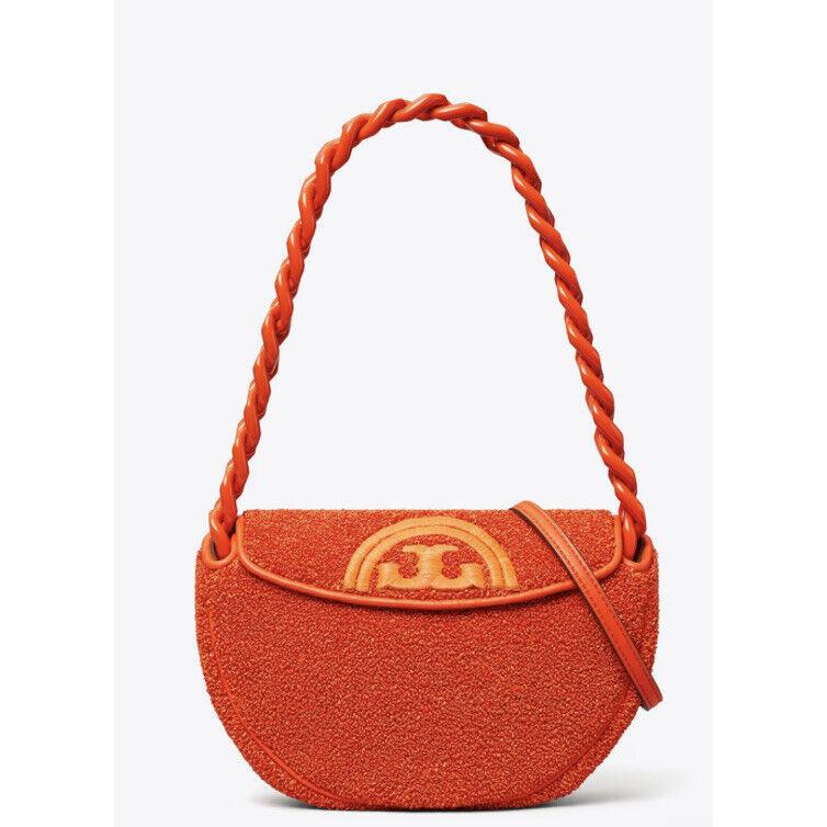 Tory Burch Hb Women Mini Fleming Soft Crescent Quilted Shoulder Bag Orange