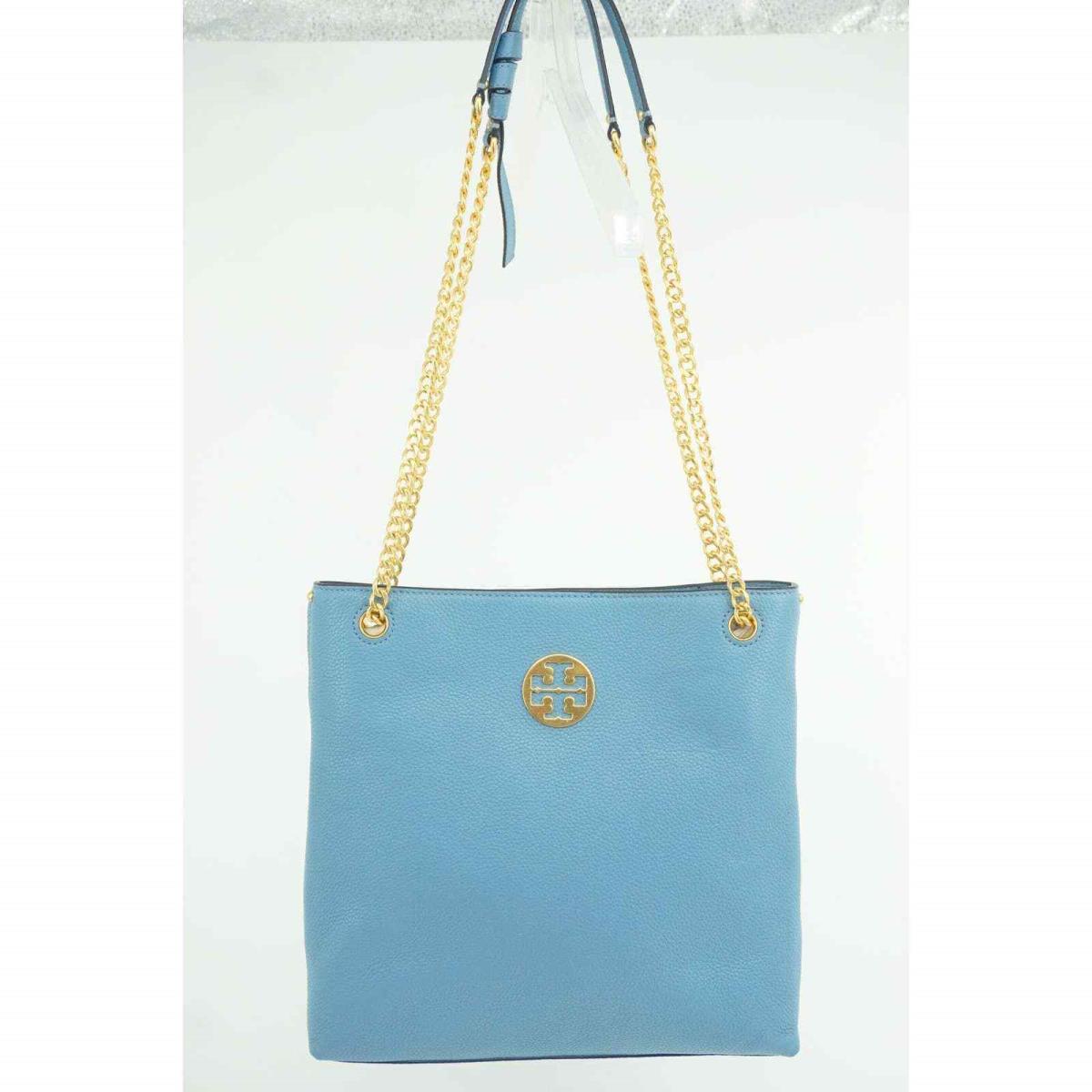 Tory Burch Everly Swingpack Crossbody Bag Logo Shoulder Chain Blue Yonder