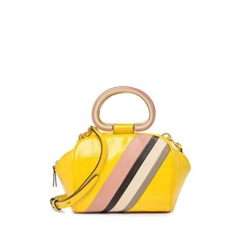 Tory Burch Yellow Lemon Drop Half-moon Stripe Leather Satchel Crossbody