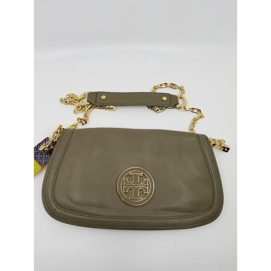 Tory Burch Amanda Logo Clutch Shoulder Green Leather Handbag