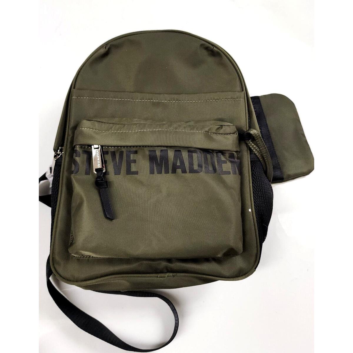 Steve Madden Olive Green Black Accent Nylon Mini Pouch Backpack Bag Purse